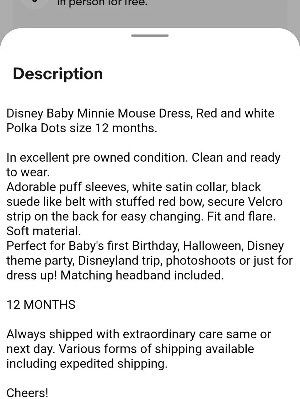 Disney Baby Minnie Mouse Red Polka Dot Dress 12 Months